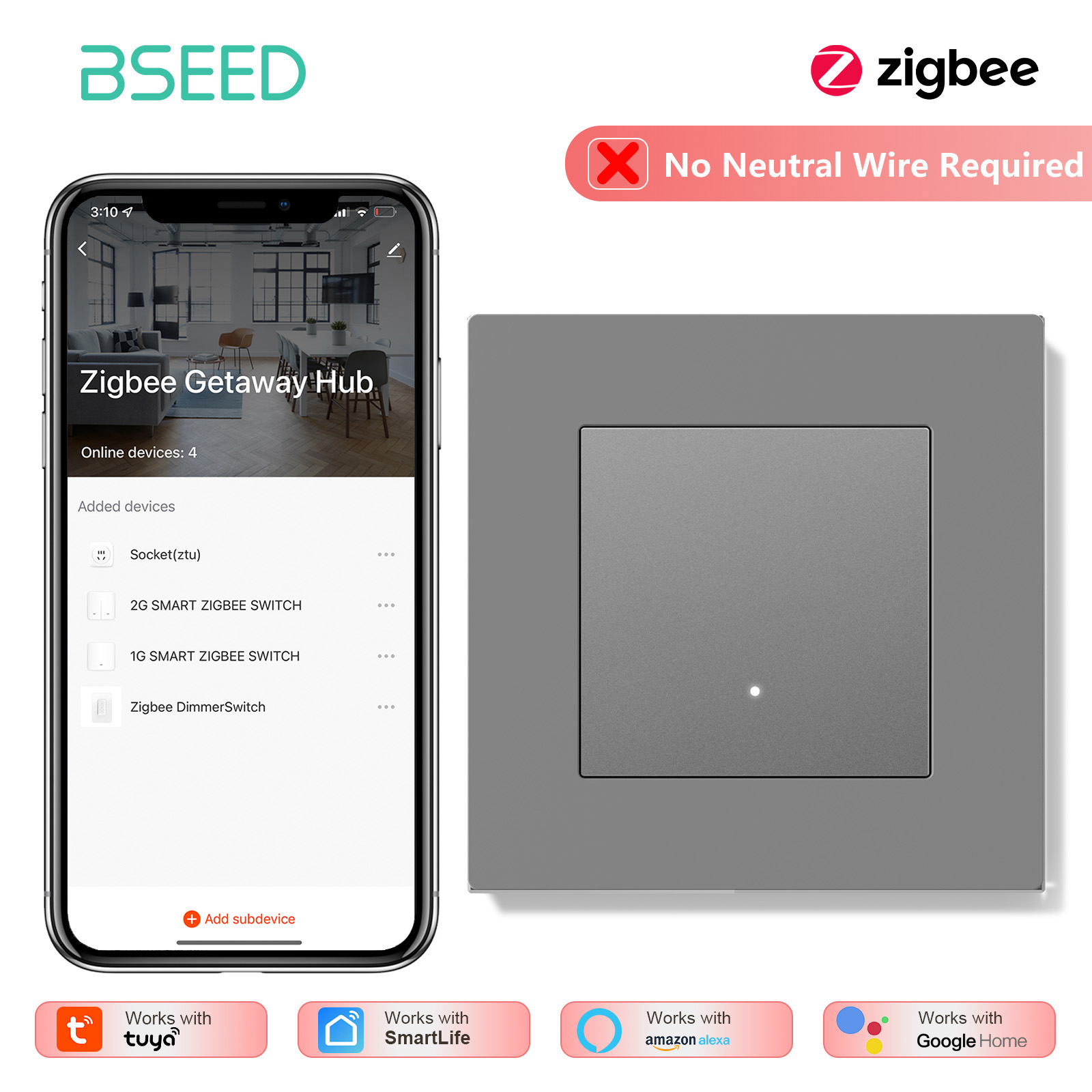 BSEED 1/2/3/4Gang Zigbee Light - Tuya 4 Channel 评论和价格